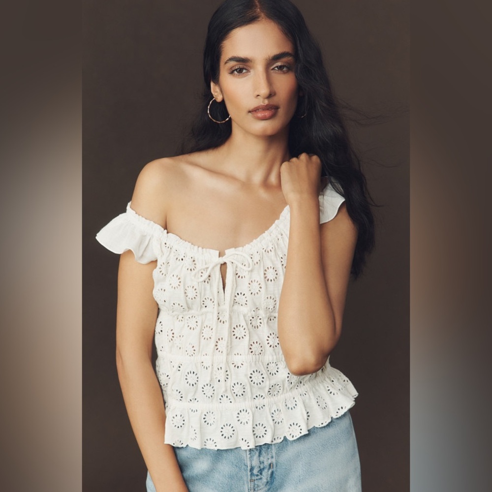 Anthropologie Eyelet Flutter-Sleeve Blouse